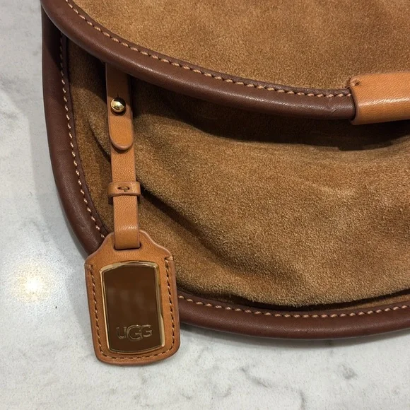 UGG Australia Brown Tan Leather Suede Crossbody Messenger Purse - Picture 4 of 10
